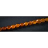 An amber bead single-string necklace: with twenty nine graduated oblong beads,