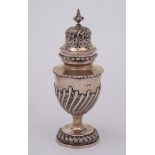 A Victorian silver sugar castor, maker's mark worn, London, 1890: of urn-shaped outline,