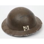 A WWII Mk II 'factory' steel helmet for Morris Motors Fire Brigade': dark green with white 'MMFB'