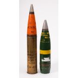 An inert British 105mm High Explosive shell: together with an inert 90mm shell and casing (2)