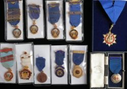 A group of eleven Society Club jewels: including a silver gilt and enamel jewel for Past President