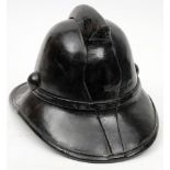 A mid 20th century NFS fireman's cork helmet circa 1940s/50s: black with central comb and button