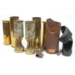 A pair of WWI Trench Art vases with Devonshire Regiment Crest to front: together with a collection