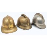 A French brass fire helmet,