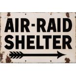 A WWII enamel double sided sign 'Air-Raid Shelter' with directional arrow by Chrono,
