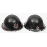 Two post WWII period MK II 'turtle' steel helmets for 'City of Oxford' and 'Plymouth City Fire