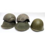 Two National Plastic Combat Vehicle Crewman's Helmets: together with two MKIII 'turtle' steel