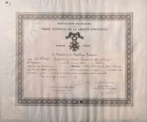 A 19th century French Legion of Honour Citation to 'Joseph Etienne Silvain,