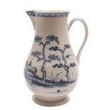 A rare Plymouth [William Cookworthy] blue and white baluster jug: with grooved strap handle,