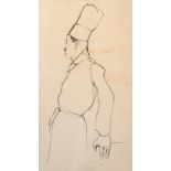 Manner of Dame Laura Knight [20th Century]- Study of a chef,:- pencil drawing, 40 x 22cm.
