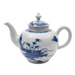 A Liverpool (Richard Chaffers) blue and white teapot and cover: of globular form with pointed
