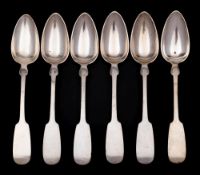 A set of six German Fiddle pattern tablespoons, stamped marks: 319gms, 10.26ozs.
