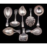 A collection of eight silver caddy spoons, various makers and dates: total weight of silver 74gms,