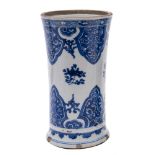 A Chinese blue and white vase: of waisted cylindrical form,