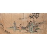 A late 18th century Chinese painted kesi silk panel: finely woven,