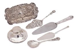 A mixed selection of silver wares, various makers and dates: including a rectangular pin tray,