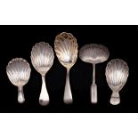 A George III silver caddy spoon, maker Edward Mayfield, London, 1797: with shell-shaped bowl, 6.