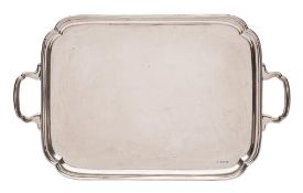 A George VI silver serving tray, maker Viners Ltd, Sheffield, 1937: of plain rectangular outline,