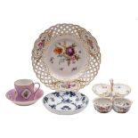 A mixed lot of Meissen and other Continental porcelain: comprising a basket pattern dessert plate