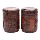 Two Chinese bamboo boxes and covers: of cylindrical outline,