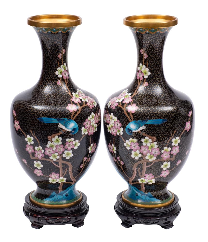 A pair of 20th century cloisonne vases: of baluster form,