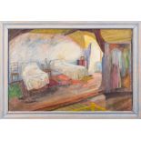 * Raymond James Coxon [1896-1997]- Attic bedroom interior,:- oil on canvas, 49 x 75cm.