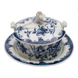 A First Period Worcester blue and white butter tub,