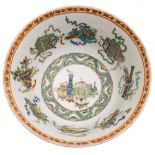 A Chinese famille verte 'hundred antiques' and dragon bowl: possibly for the Thai market,