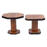 An Art Deco walnut and ebonised octagonal low occasional table:,