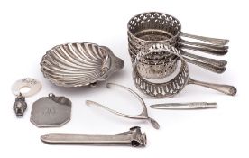 A mixed collection of silver wares, various makers and dates: includes, cigar cutter,