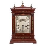 A painted mahogany chiming bracket clock: having an eight-day duration,