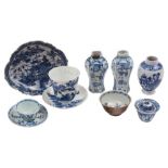 A mixed lot of Chinese blue and white porcelain: including a teapoy and cover, a shaped dish,