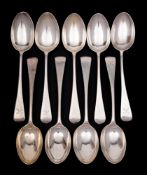 A set of nine Victorian silver Old English pattern dessert spoons, maker Robert Stebbings, London,