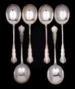 A set of six George V silver soup spoons, maker Josiah Williams & Co, London,