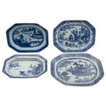 A group of three Chinese blue and white octagonal meat dishes together with a deep dish/tureen