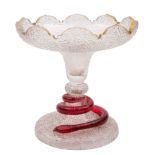 A Bohemian clear glass comport:: of pedestal form with castellated rim and with textured crizzled