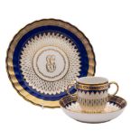 A Derby plate from the Gosling service and a similar chocolate/caudle cup and stand: the plate with