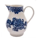 A Liverpool [Seth Pennington] blue and white sparrow beak cream jug: of pear shape with grooved