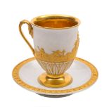 A Meissen Empire white and gilt cabinet cup and saucer: in neo-classical style,