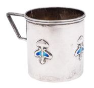 An Art Nouveau period silver and enamel small mug, maker Henry Williamson Ltd, Birmingham,