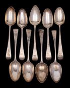 A collection of nine Georgian and later assorted silver tablespoons,