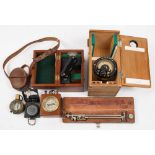 A cased Marine Distance meter: together with a WWII brass MkII vernier compass in leather case,