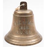 A ship's bell for the converted steam fishing vessel 'Isle of May 1896': block suspension over body