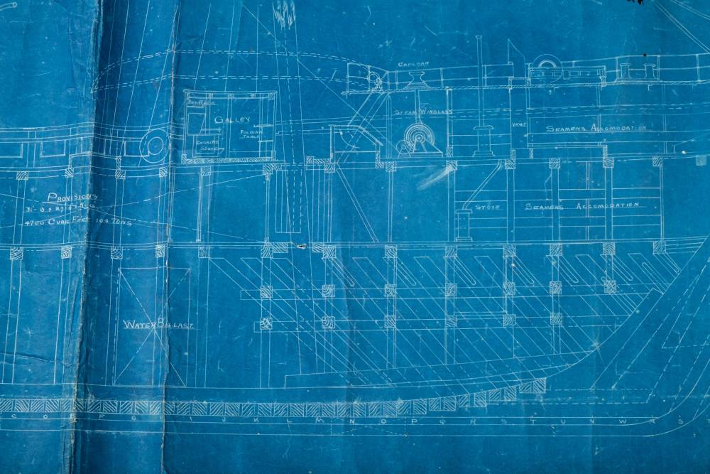 A large blue print for the 'General Arrangement 'Terra Nova':, Scale ¼=1 Foot', - Image 3 of 6