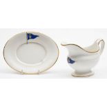 A Royal London Yacht Club earthenware sauce boat and stand by Bisto: with enamel pennant and gilt