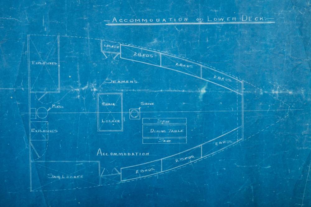 A large blue print for the 'General Arrangement 'Terra Nova':, Scale ¼=1 Foot', - Image 4 of 6