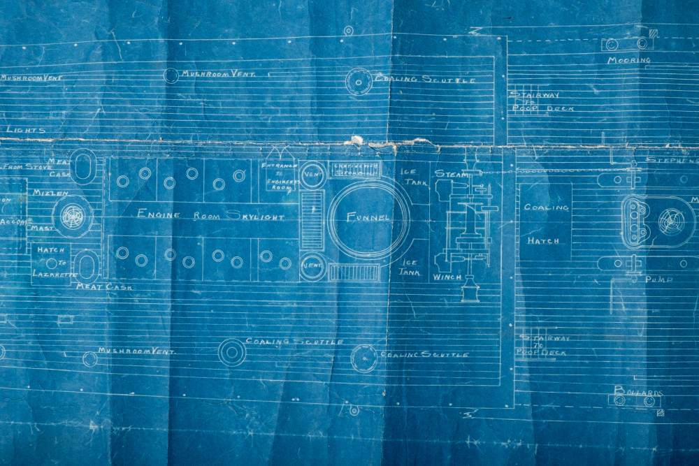 A large blue print for the 'General Arrangement 'Terra Nova':, Scale ¼=1 Foot', - Image 2 of 6