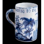 A Delft tankard in the 18th Century style 'Success To The British Fleet': with blue glaze