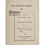 A menu for the dinner held for the return of the British Antarctic (1910) Expedition to Cardiff,