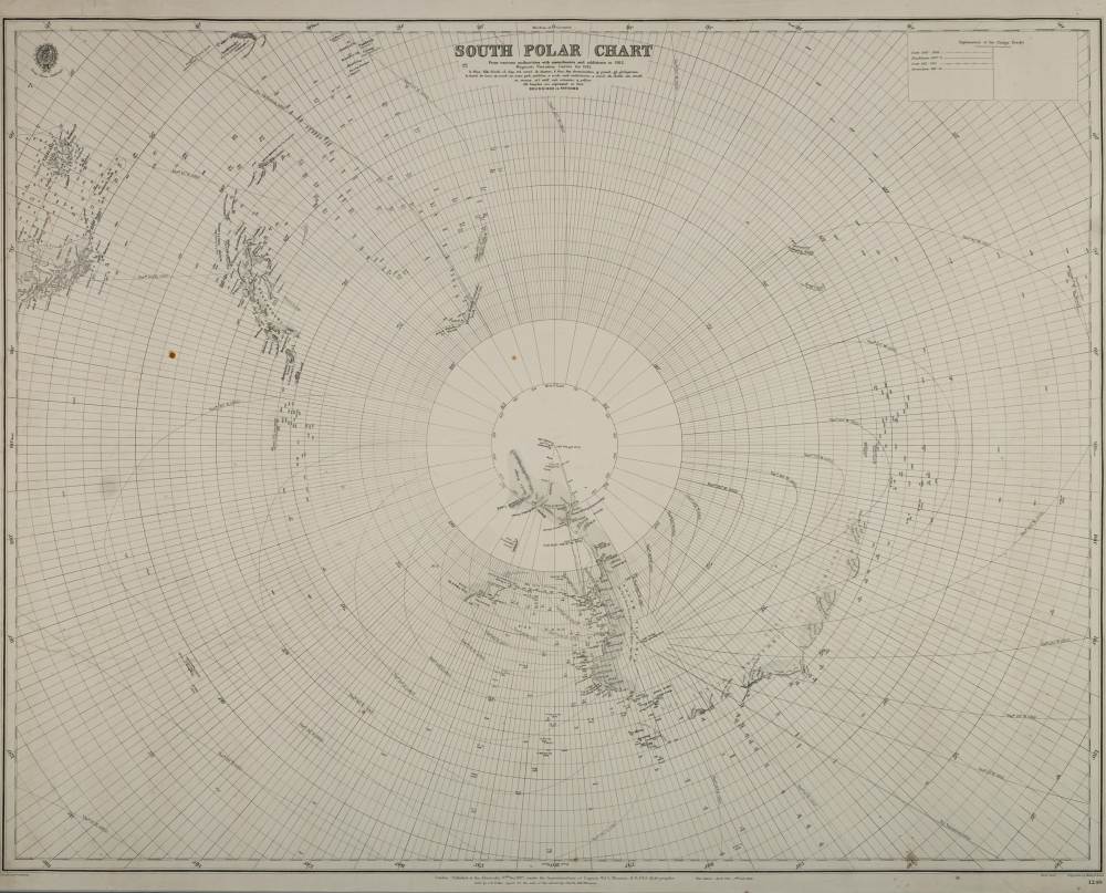 An Admiralty published chart 'South Polar Chart':, circa 1914, 69cm. x 100cm.